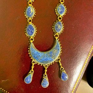 Sterling silver and lapis necklace boho vintage